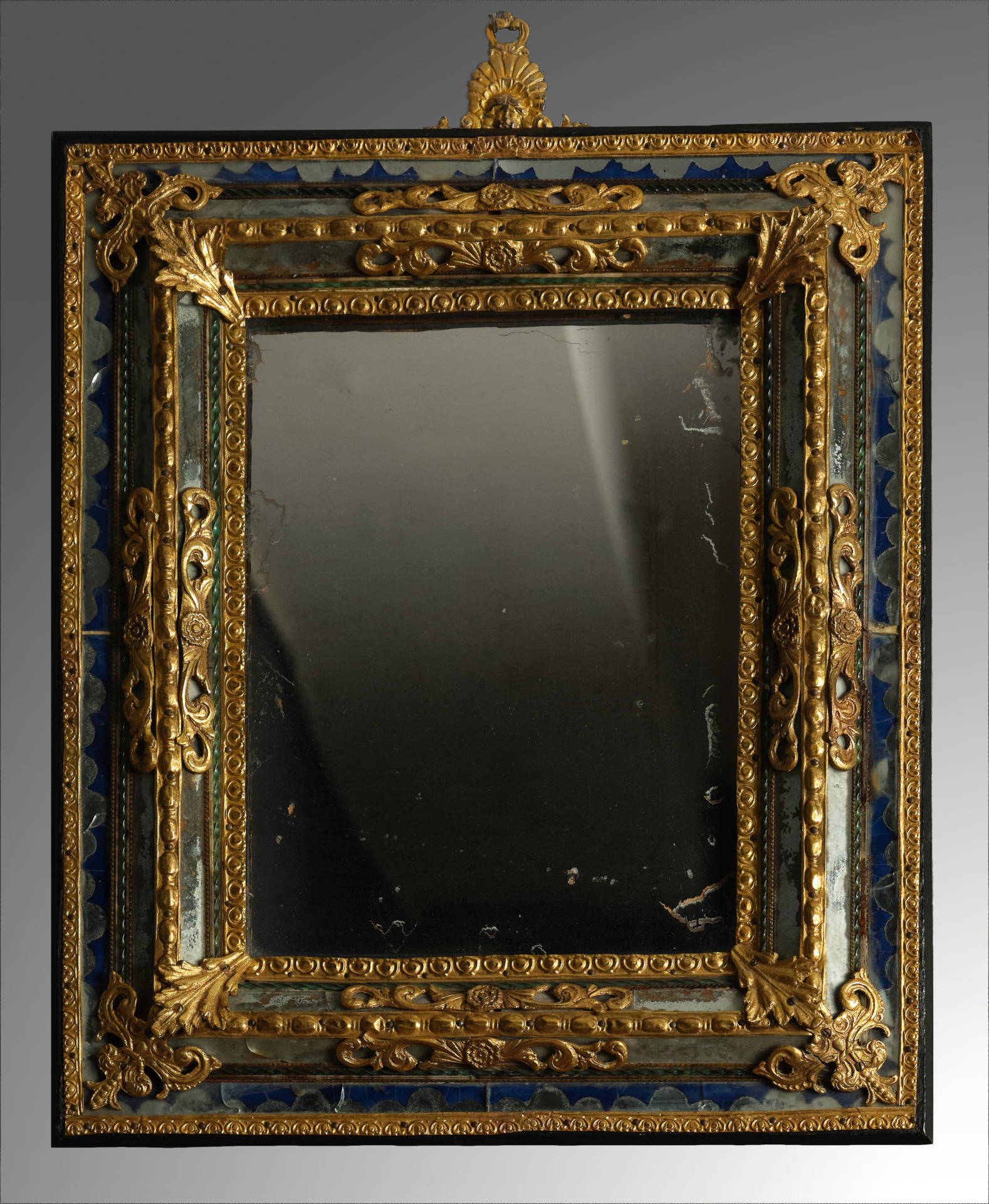 A Murano Gilt-Metal Mounted ‘Sapphire’ Glass Mirror